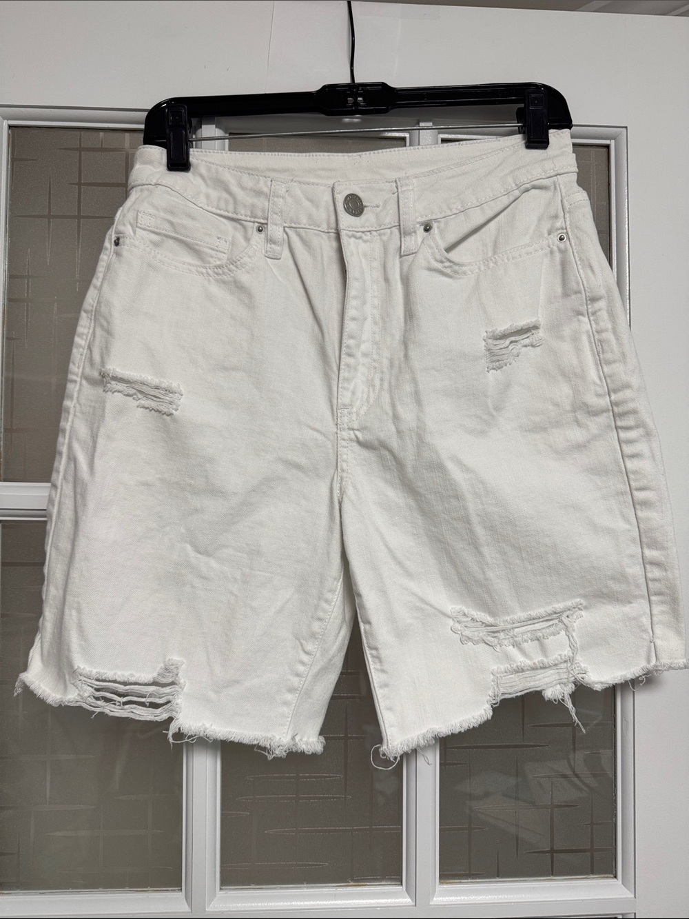 YMI White Distressed Mid-Rise Denim Shorts